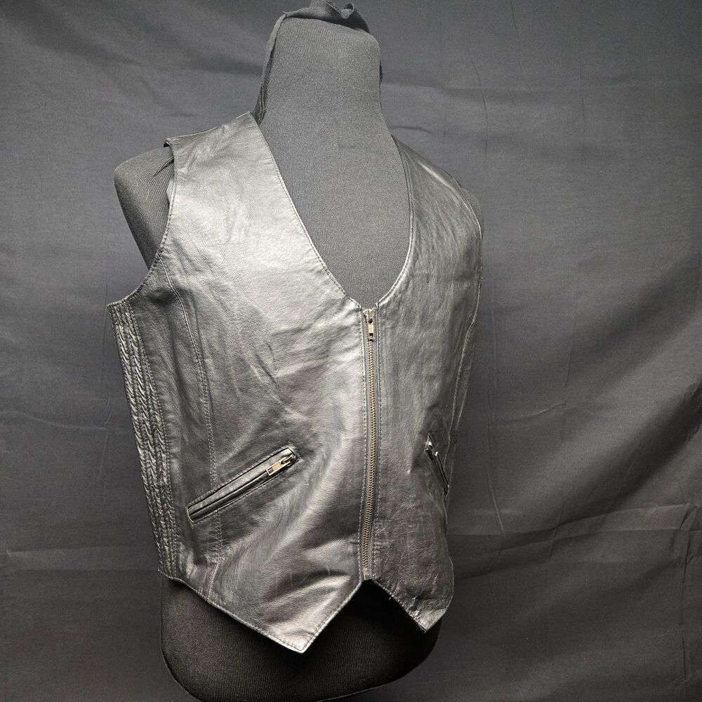 Bike Star Genuine Leather Vest Mens XL Black Motorcycle Apparel Zip Front